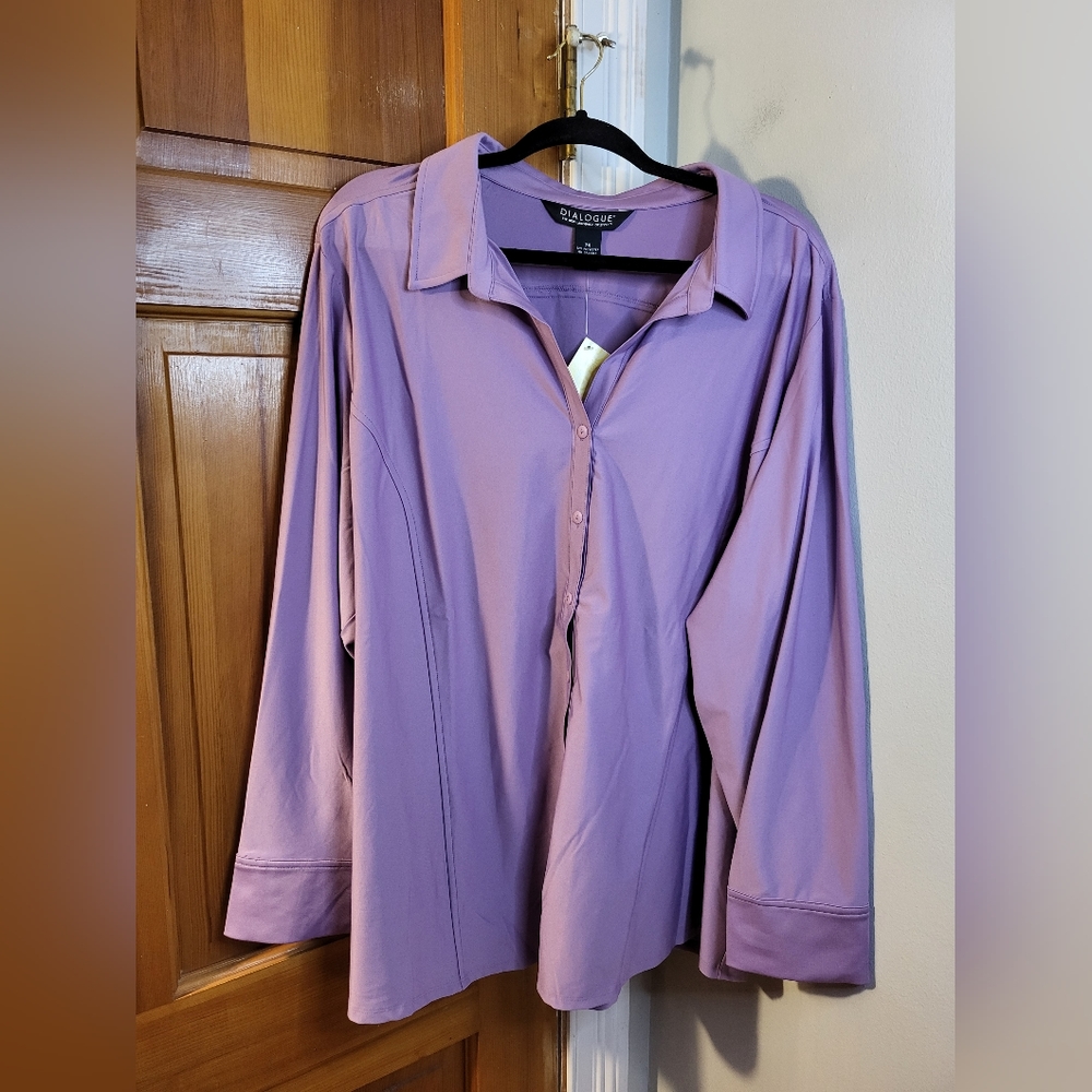 Dialogue QVC Stretch Knit Button Front Top